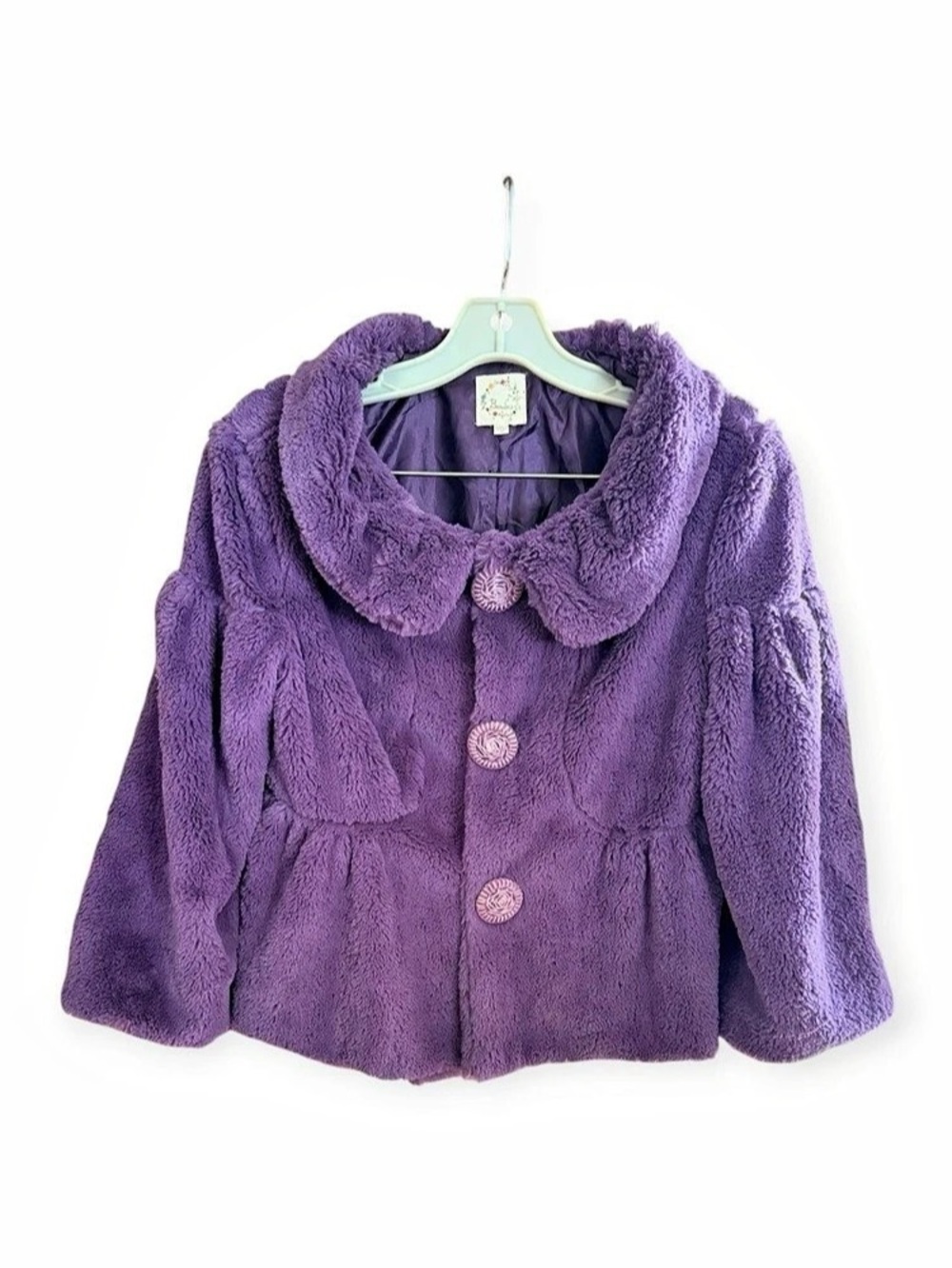 Purple Plush Faux Fur Babydoll Swing Coat Oversized Collar Retro Mod